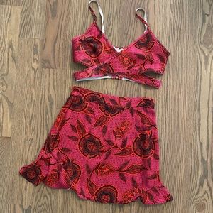 Misguided floral skirt pink two piece set